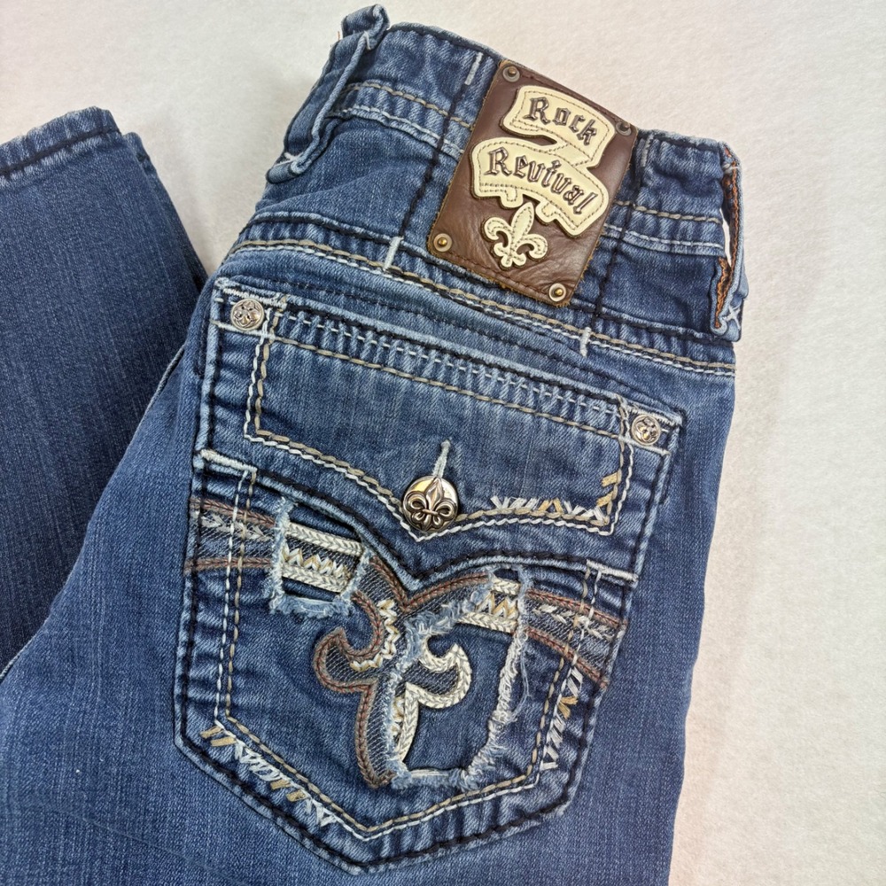 Rock Revival Scion Straight Jeans Mens 32x30 Distress Flap Pocket Y2K Western